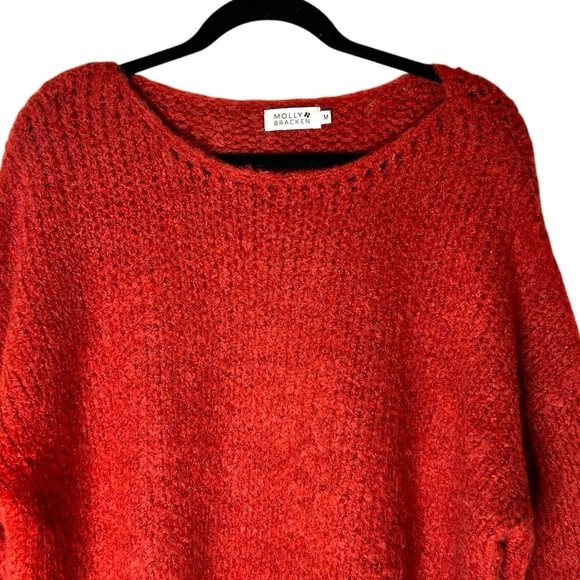 Molly Bracken Women's Chunky Knit Oversized Red Sweater-Medium - Picture 3 of 10